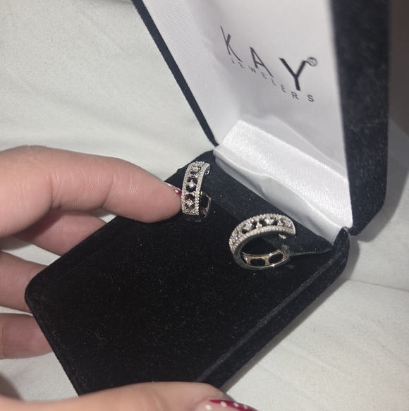 Kay Jewlers White Lab-Created Sapphire Hoop Earrings Sterling Silver - Picture 3 of 5